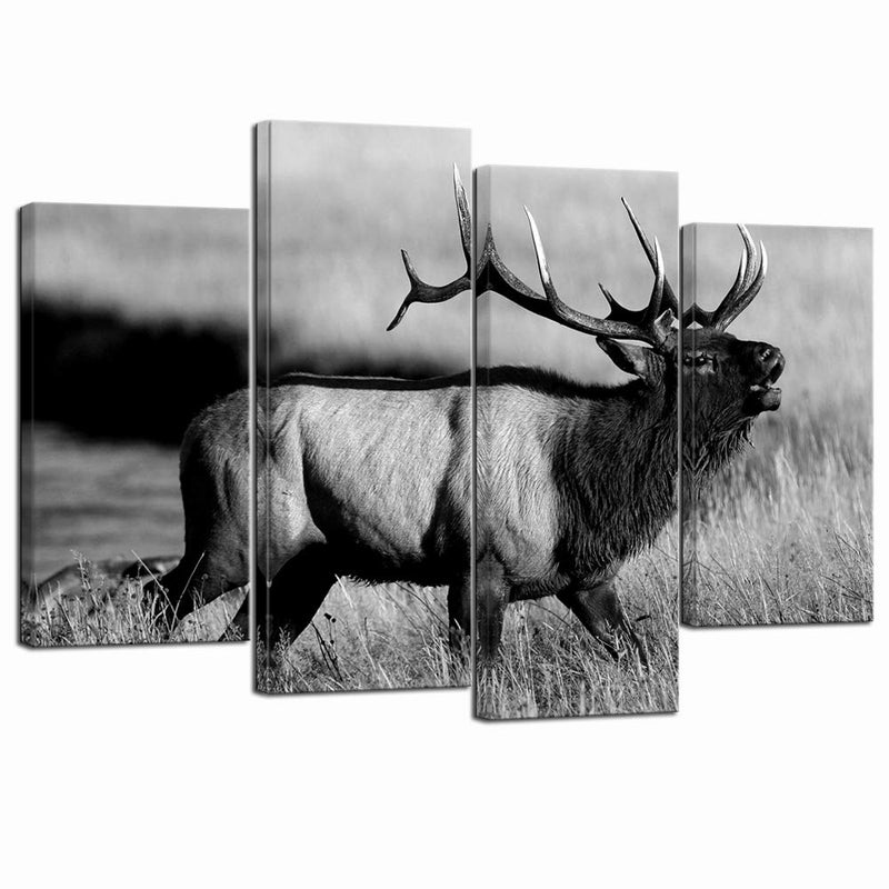 LevvArts - 4 Piece Animal Picture Black and White Bull Elk Canvas Wall Art Painting for Living Room Home Office Decor Modern Wildlife Artwork Framed Gallery Canvas Wrapped Ready to Hang - Image 1